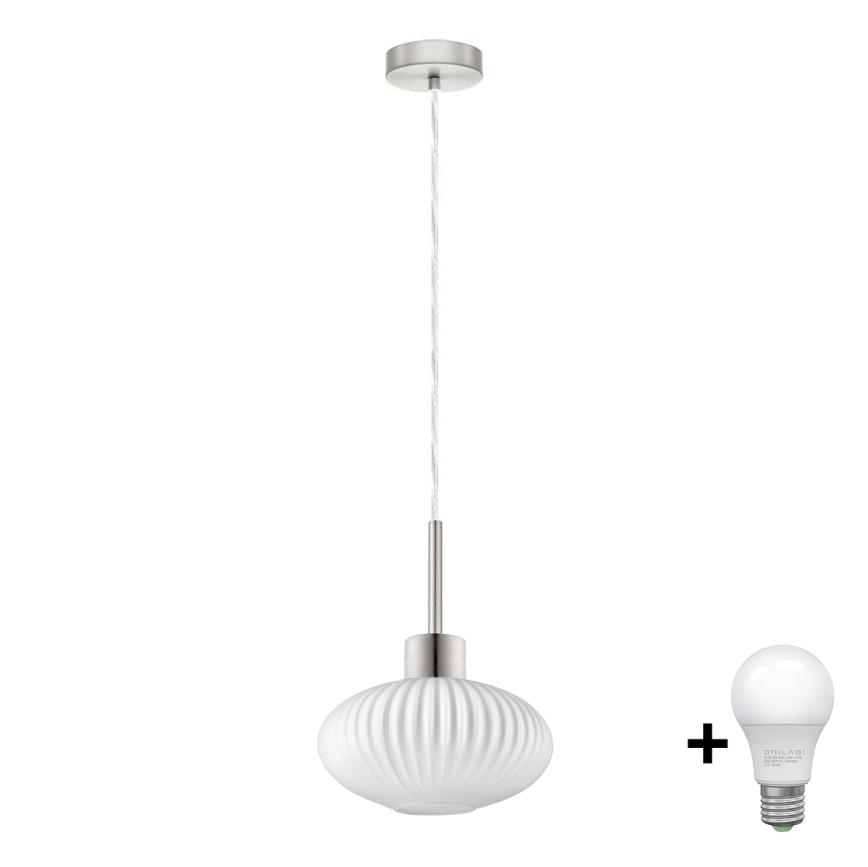 LED полилей на кабел HARMA 1xE27/60W/230V диаметър 25 см матов хром/бял
