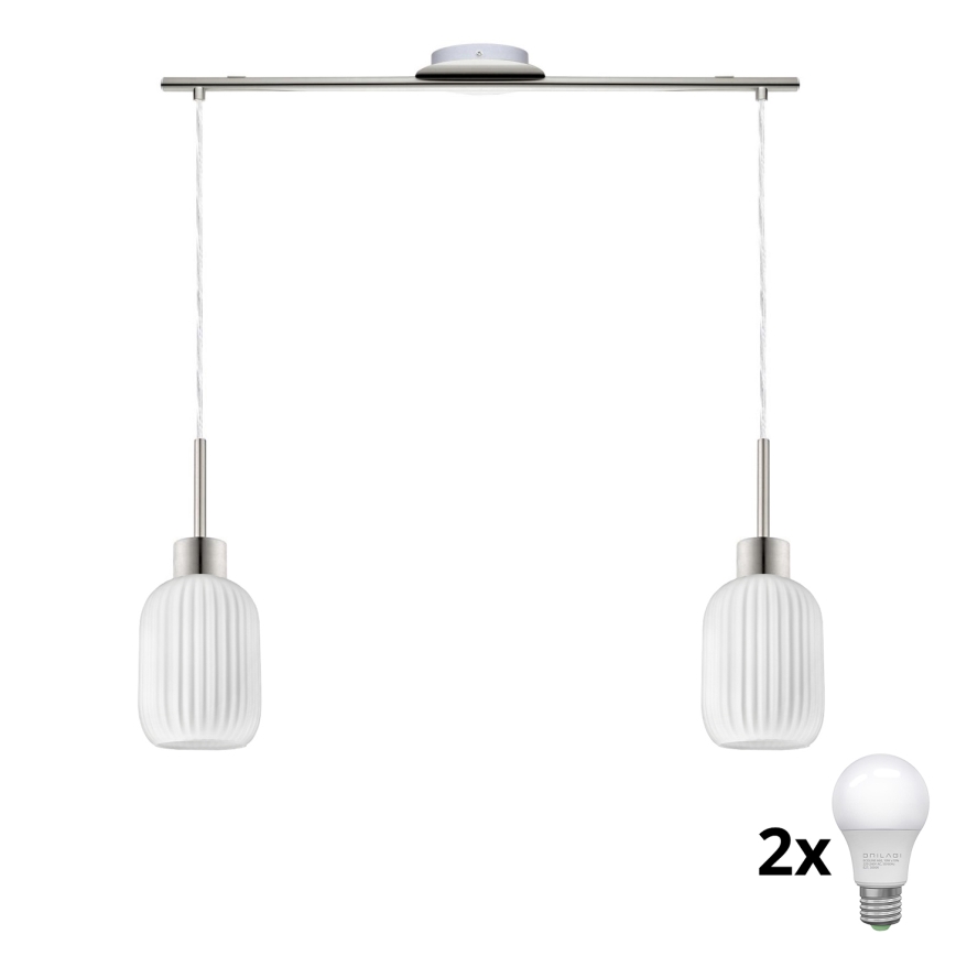 LED полилей на кабел HARMA 2xE27/60W/230V матов хром/бял