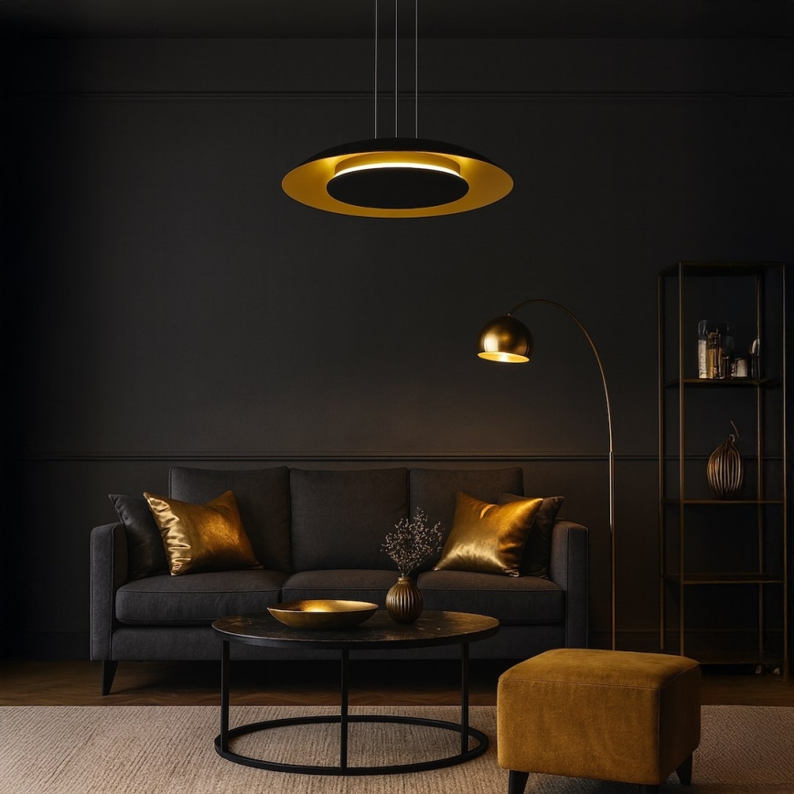 LED полилей на кабел PIATTINO LED/30W/230V 2700/3200/4000K Ø 40 cm черно/златно