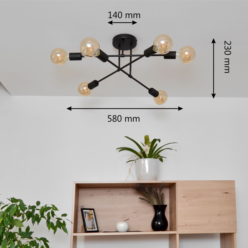 LED Полилей за повърхностен монтаж CAMBRIDGE 6xE27/8W/230V черен