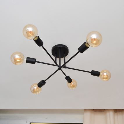 LED Полилей за повърхностен монтаж CAMBRIDGE 6xE27/8W/230V черен