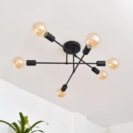 LED Полилей за повърхностен монтаж CAMBRIDGE 6xE27/8W/230V черен