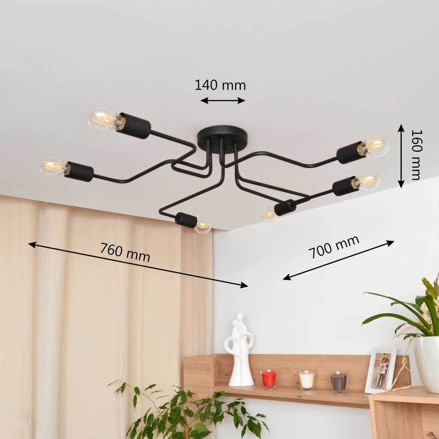 LED Полилей за повърхностен монтаж TUBE 6xE27/15W/230V