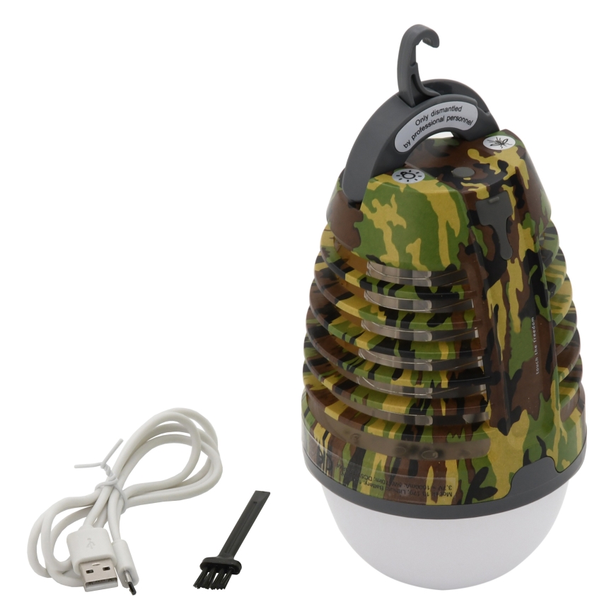 LED Преносима акумулаторна лампа с капан за насекоми LED/2W/3,7V 1800 mAh IPX4 камуфлажна