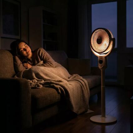 LED акумулаторен вентилатор на стойка с LED осветление LED/4,8W/5V USB 7200 mAh бял + дистанционно управление