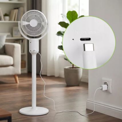 LED акумулаторен вентилатор на стойка с LED осветление LED/4,8W/5V USB 7200 mAh бял + дистанционно управление