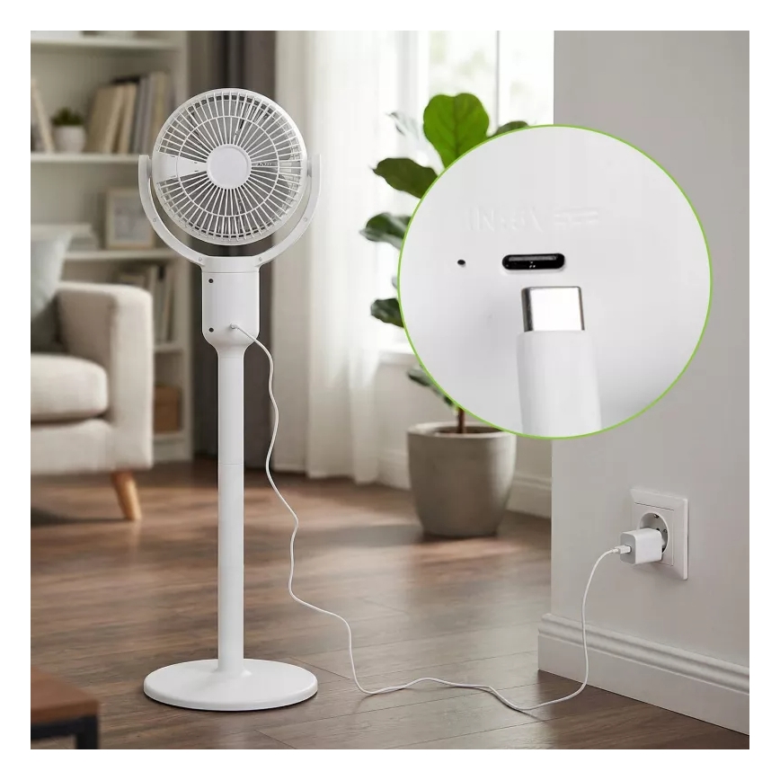 LED акумулаторен вентилатор на стойка с LED осветление LED/4,8W/5V USB 7200 mAh бял + дистанционно управление