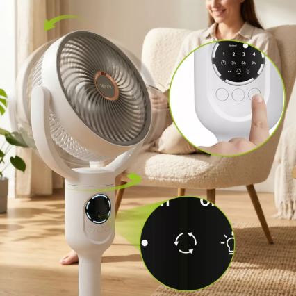 LED акумулаторен вентилатор на стойка с LED осветление LED/4,8W/5V USB 7200 mAh бял + дистанционно управление