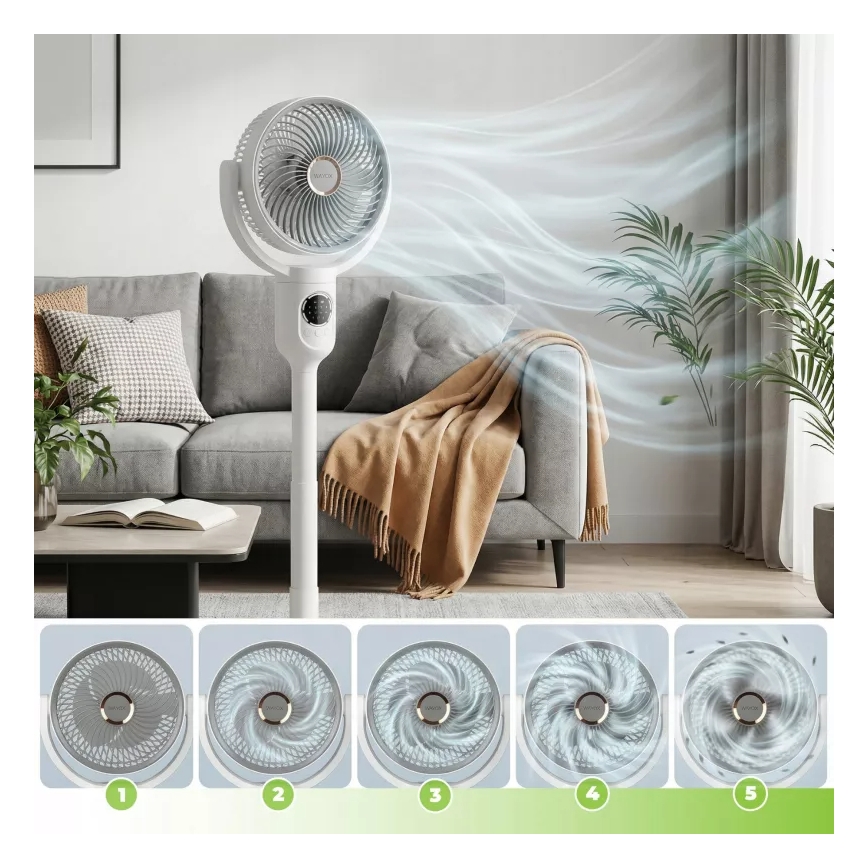 LED акумулаторен вентилатор на стойка с LED осветление LED/4,8W/5V USB 7200 mAh бял + дистанционно управление