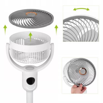 LED акумулаторен вентилатор на стойка с LED осветление LED/4,8W/5V USB 7200 mAh бял + дистанционно управление