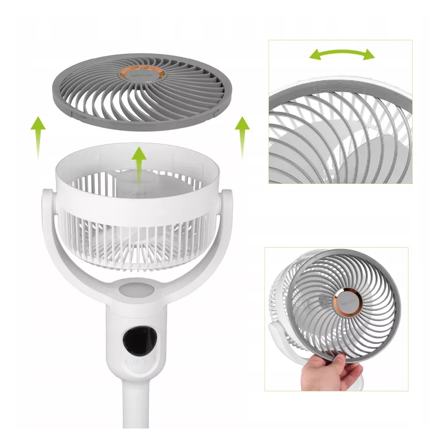 LED акумулаторен вентилатор на стойка с LED осветление LED/4,8W/5V USB 7200 mAh бял + дистанционно управление