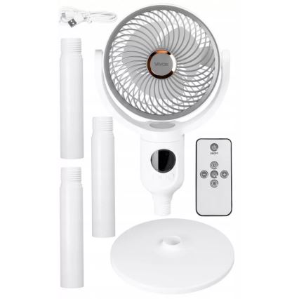 LED акумулаторен вентилатор на стойка с LED осветление LED/4,8W/5V USB 7200 mAh бял + дистанционно управление