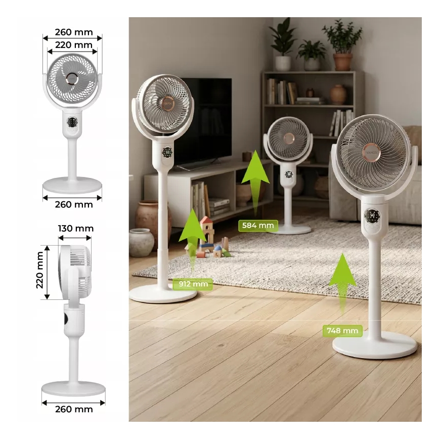 LED акумулаторен вентилатор на стойка с LED осветление LED/4,8W/5V USB 7200 mAh бял + дистанционно управление