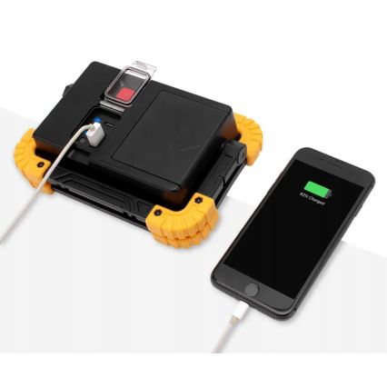 LED презареждаем прожектор с функция powerbank LED/20W/5V 4400 mAh IP44 черен/жълт