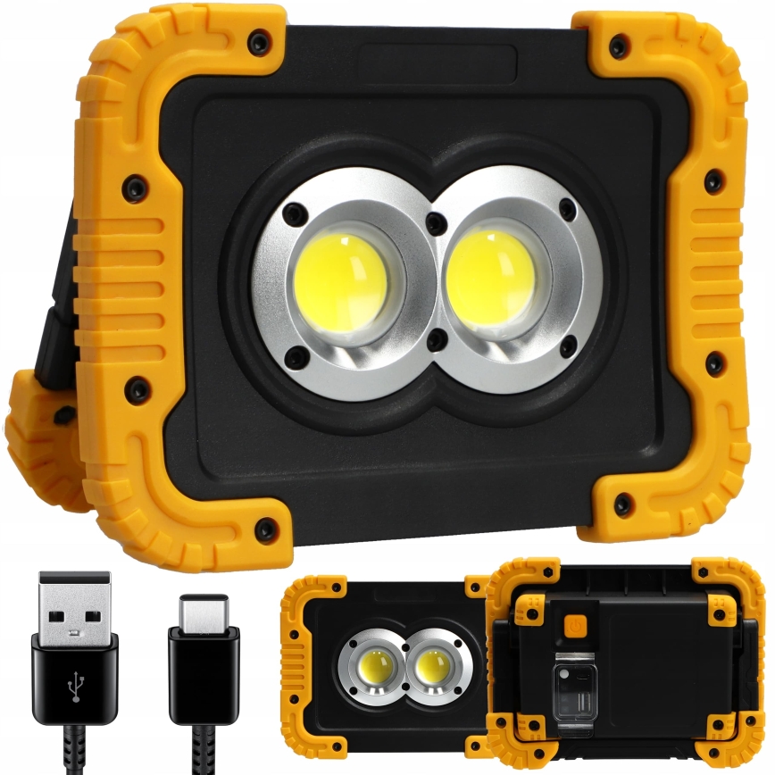 LED презареждаем прожектор с функция powerbank LED/20W/5V 4400 mAh IP44 черен/жълт