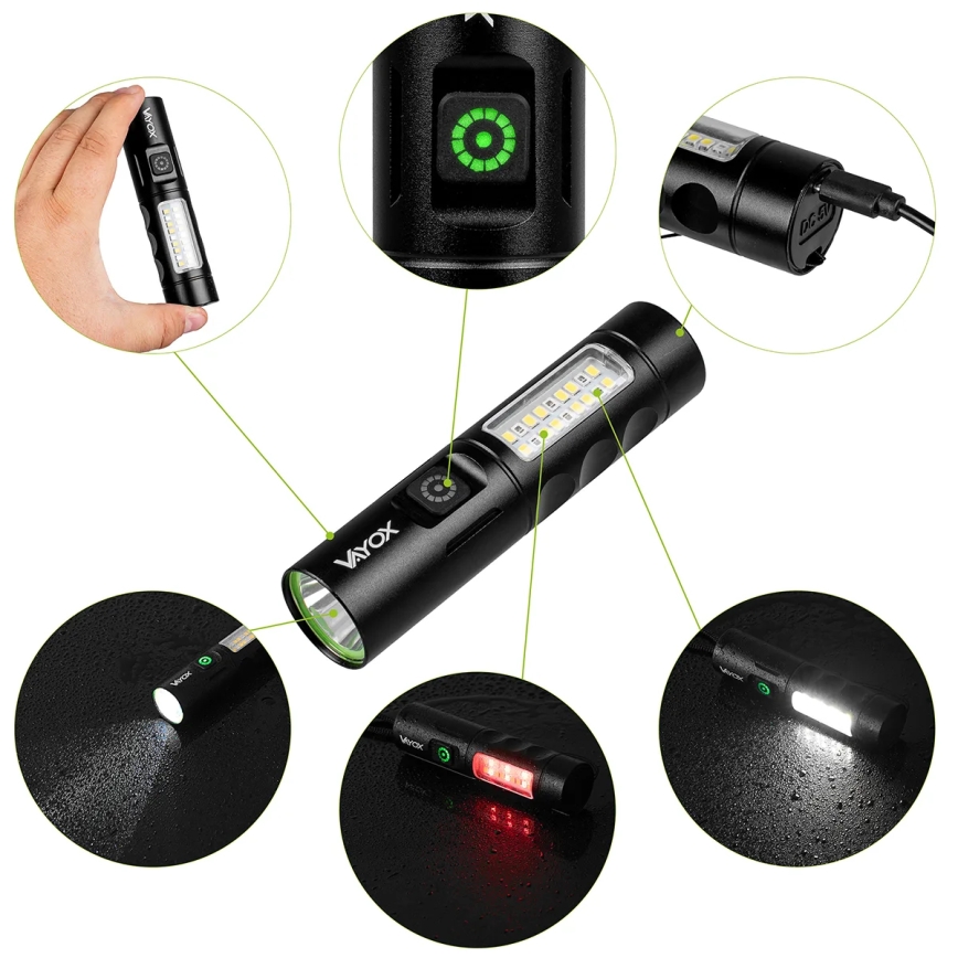 LED регулируема презареждаема фенерче с червена светлина LED/5W/5V IPX4 250 лм 2000 mAh