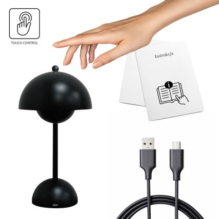 LED презареждаема сензорна настолна лампа COSTA LED/3W/5V 2400 mAh 3000-6000K черна