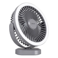 LED Презареждащ се настолен вентилатор с LED осветление LED/3W/5V USB 2400 mAh сив