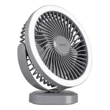 LED Презареждащ се настолен вентилатор с LED осветление LED/3W/5V USB 2400 mAh сив