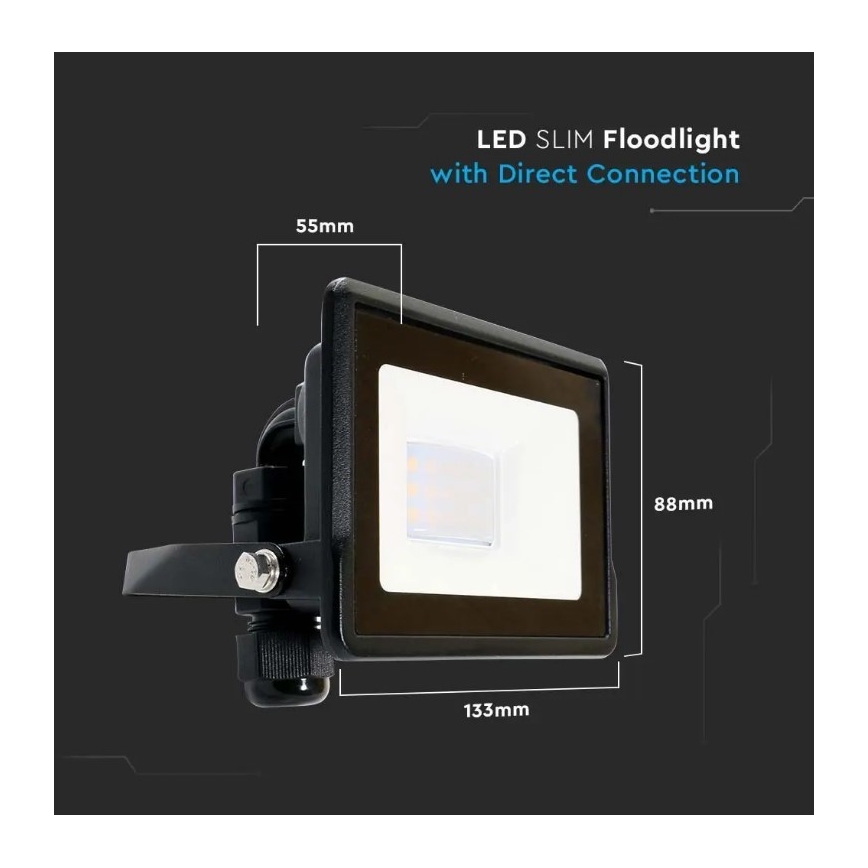 LED Прожектор с директна връзка SAMSUNG CHIP LED/10W/230V IP65 6500K черен