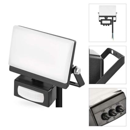 LED прожектор с датчик за движение и сензор за здрач TAMBO EVO LED/20W/230V 4000K IP44 черен