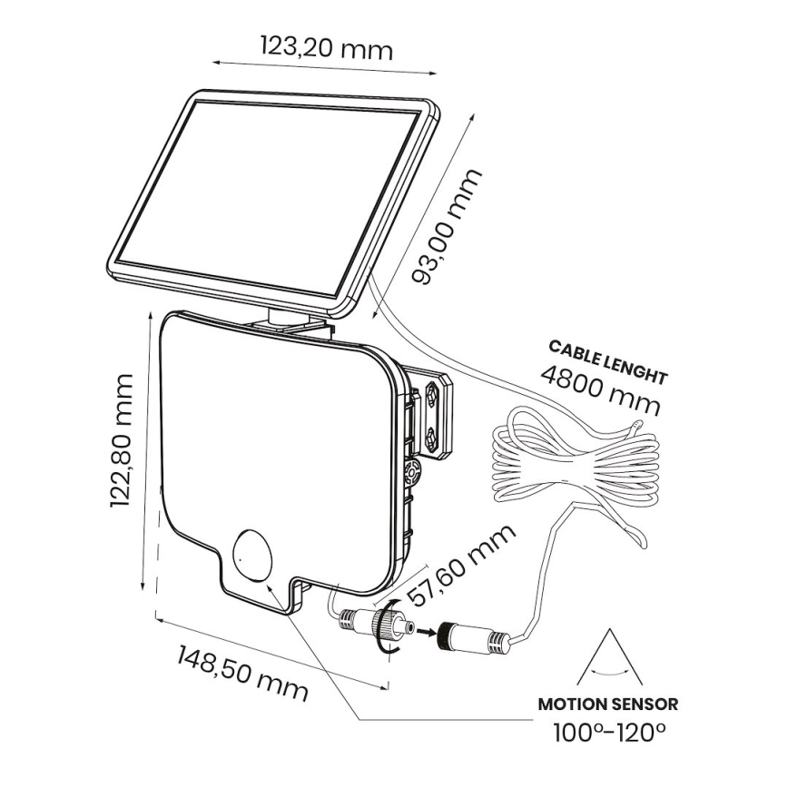 LED прожектор със сензор и слънчев панел ALEX LED/5,5W/3,7V 1200 mAh IP44