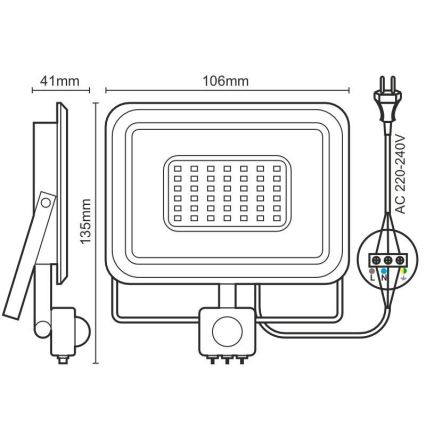 LED Прожектор със сензор LED/10W/230V 4000K IP44