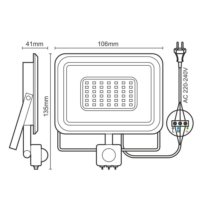 LED Прожектор със сензор LED/10W/230V 4000K IP44