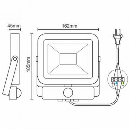LED прожектор със сензор LED / 20W / 265V 1800lm бял IP65