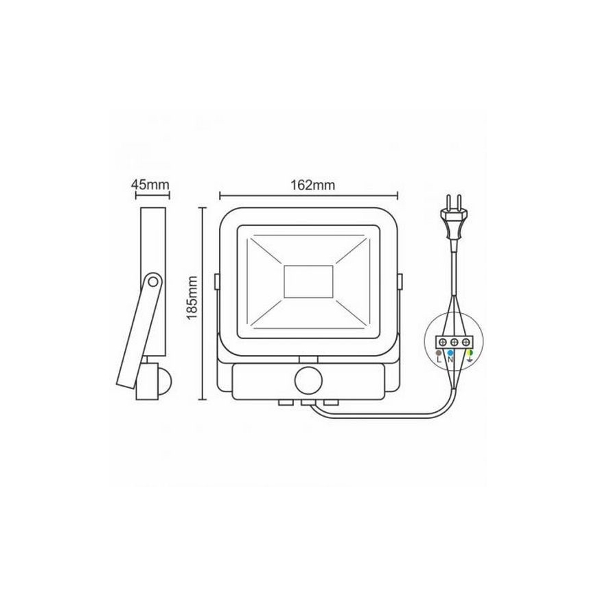 LED прожектор със сензор LED / 20W / 265V 1800lm бял IP65