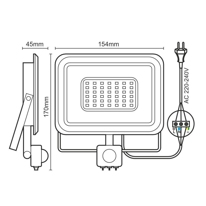 LED Прожектор със сензор LED/30W/230V 4000K IP44