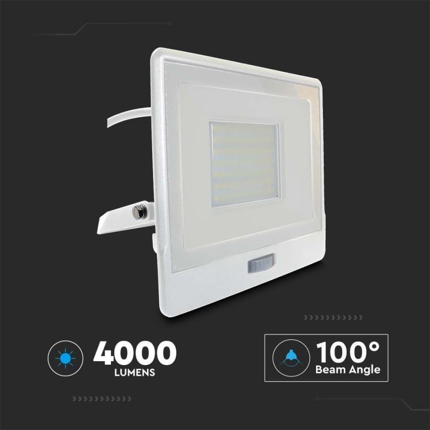 LED Прожектор със сензор LED/50W/230V 4000K IP65 бял