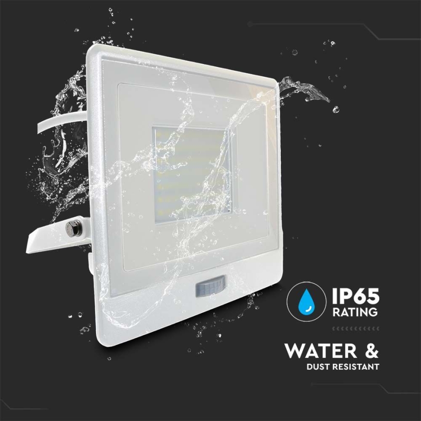 LED Прожектор със сензор LED/50W/230V 4000K IP65 бял