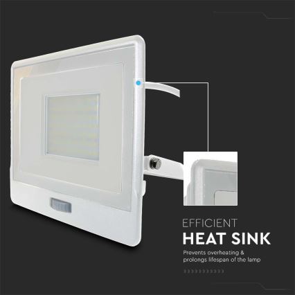 LED Прожектор със сензор LED/50W/230V 4000K IP65 бял
