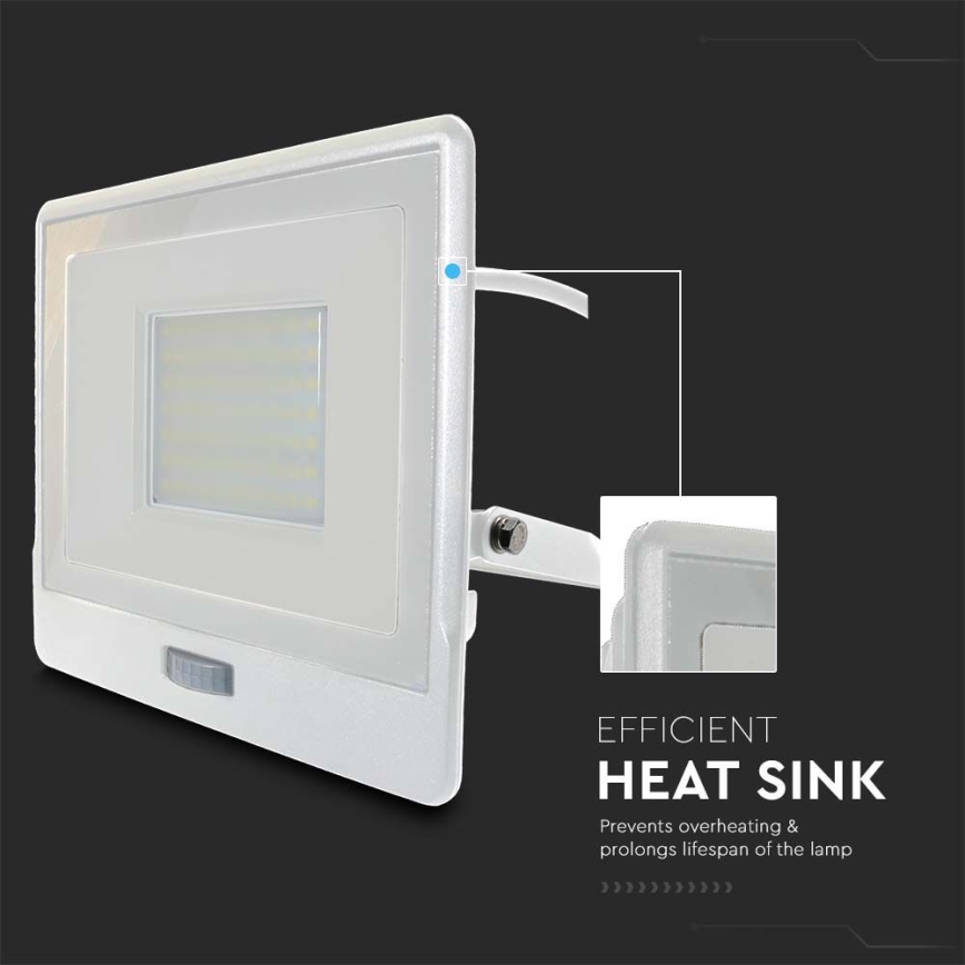 LED Прожектор със сензор LED/50W/230V 4000K IP65 бял