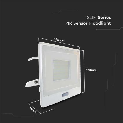 LED Прожектор със сензор LED/50W/230V 4000K IP65 бял