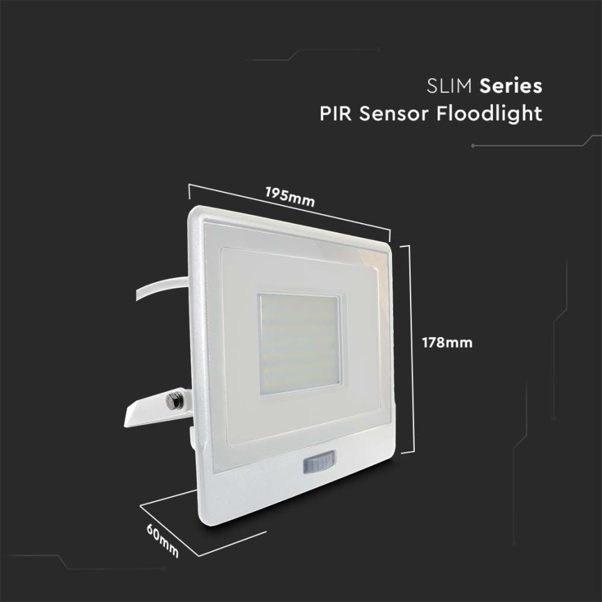 LED Прожектор със сензор LED/50W/230V 4000K IP65 бял