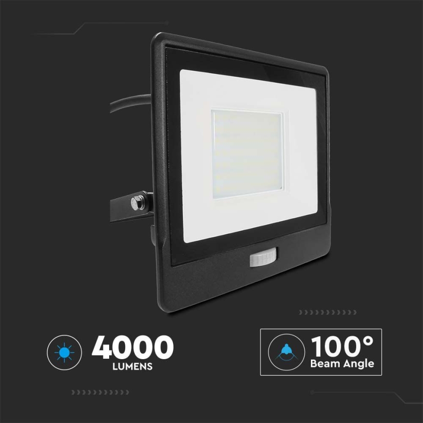 LED Прожектор със сензор LED/50W/230V 4000K IP65 черен