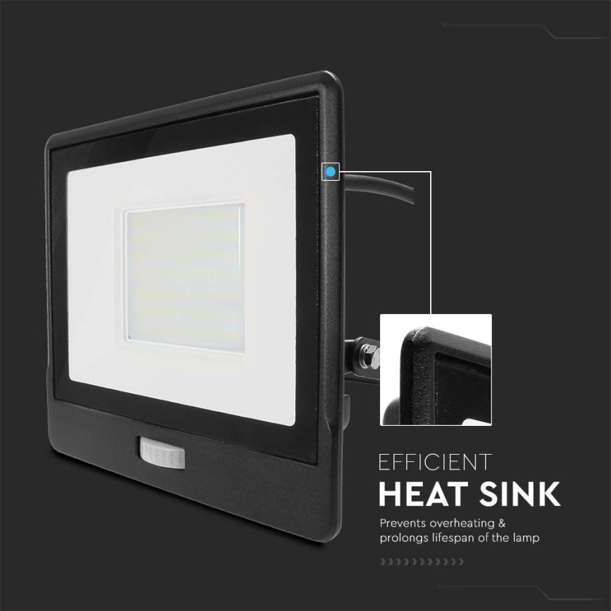 LED Прожектор със сензор LED/50W/230V 4000K IP65 черен
