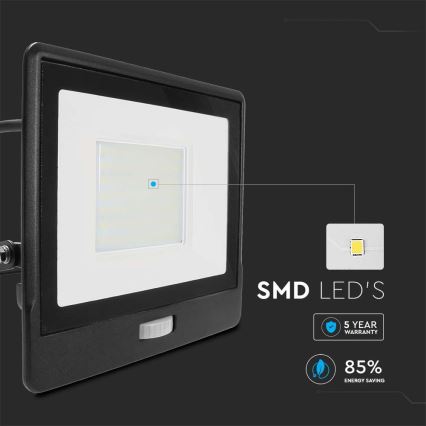 LED Прожектор със сензор LED/50W/230V 4000K IP65 черен