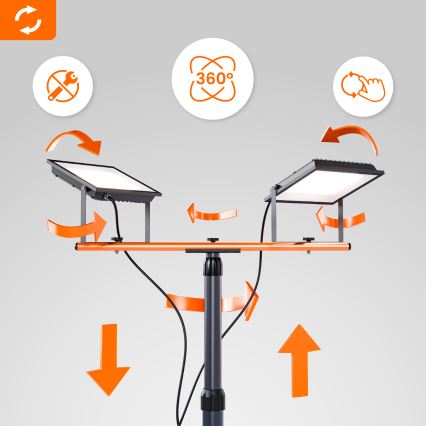 LED прожектор със стойка 2xLED/100W/230V 4500K IP65 черен/оранжев