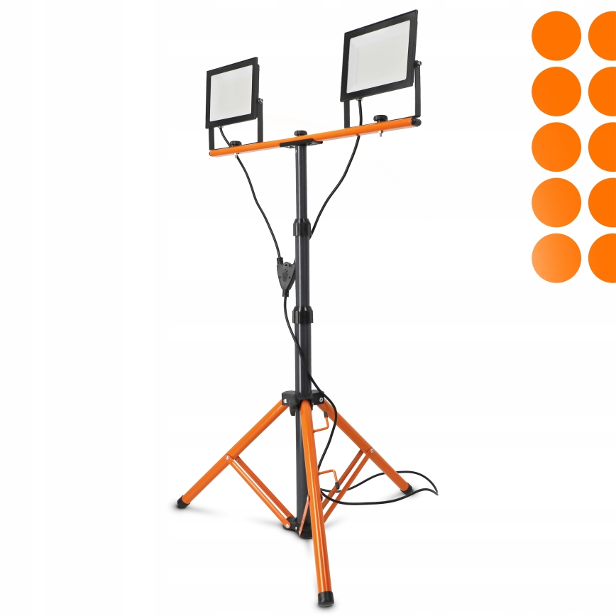 LED прожектор със стойка 2xLED/100W/230V 4500K IP65 черен/оранжев