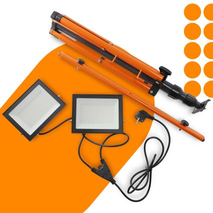 LED прожектор със стойка 2xLED/100W/230V 4500K IP65 черен/оранжев