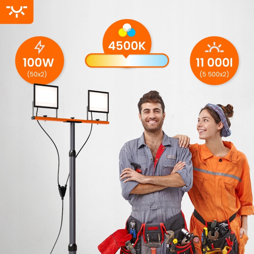 LED прожектор със стойка 2xLED/50W/230V 4500K IP65 черен/оранжев