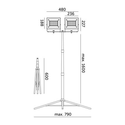 LED Прожектор със стойка TIGRA 2xLED/100W/230V 4000K IP54 черен/жълти