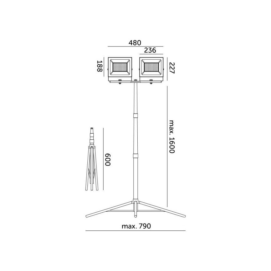 LED Прожектор със стойка TIGRA 2xLED/100W/230V 4000K IP54 черен/жълти
