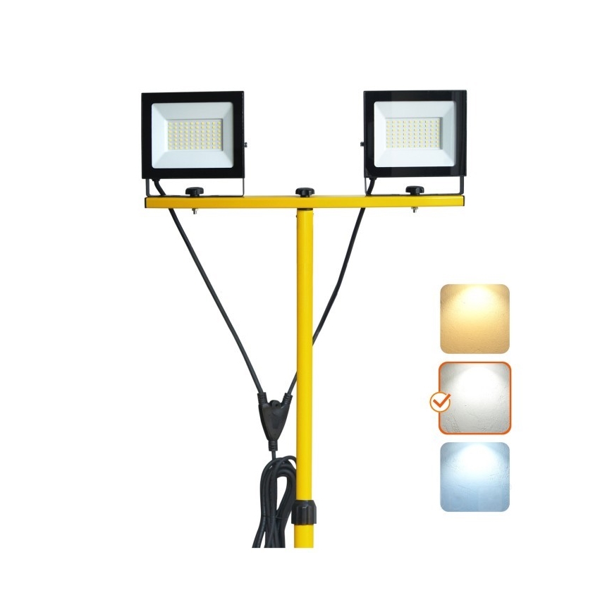 LED Прожектор със стойка TIGRA 2xLED/50W/230V 4000K IP54 черен/жълти