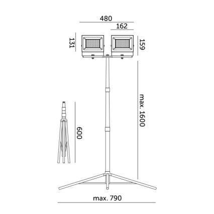 LED Прожектор със стойка TIGRA 2xLED/50W/230V 4000K IP54 черен/жълти