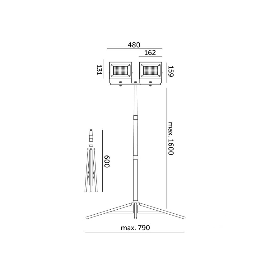 LED Прожектор със стойка TIGRA 2xLED/50W/230V 4000K IP54 черен/жълти