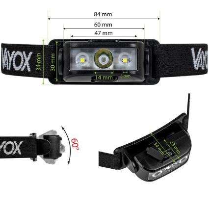 LED регулируема презареждаема челна лампа 3xLED/5V IPX4 100 лм 1200 mAh